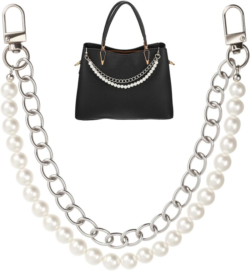 Lnngub Pearl Purse Chain,Gold Purse Chains for Handbags Pearl Bag Charm Bag Chain Charm Short Handle Replacement Charms Accessories for Handbag Messenger Bags Wallets,Silver - Image 1